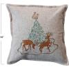 imageCreative CoOp Multicolor Square Linen Blend Printed Pillow with Tree Deer Embroidery and Beads