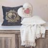 imageCreative CoOp Natural Square Woven Cotton Blend Pillow with Gold Metallic Thread Embroidery