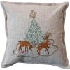 imageCreative CoOp Multicolor Square Linen Blend Printed Pillow with Tree Deer Embroidery and Beads