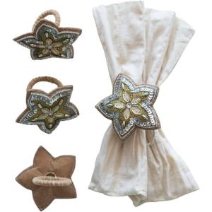 imageCreative CoOp 3 H Wool Felt Star Napkin Ring wEmbroidery Beads ampamp Sequins Multi Color Set of 4