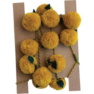 imageCreative CoOp Acrylic Pom Pom Garland with Wool Felt Leaves Mustard Color and Green