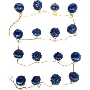 imageCreative CoOp Embossed Mercury Glass Ornament Garland with Gold Cord Dark Blue