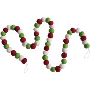 imageCreative CoOp Handmade Wool Felt Ball Garland Red Green and Cream Color