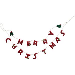 imageCreative CoOp Handmade Wool Felt Garland with Holly Leaves and Berries Merry Christmas Red and Green