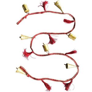 imageCreative CoOp Metal Bell Garland with Painted Pattern and Cotton Tassels Gold Finish Red and White