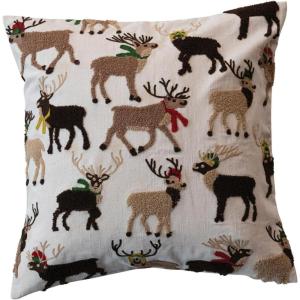 imageCreative CoOp Multicolor Square Cotton Slub Pillow with Tufted and Embroidered Reindeer