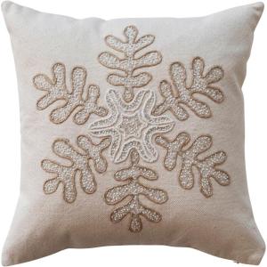 imageCreative CoOp Natural White and Gold Square Cotton Canvas Pillow with Embroidered Snowflake and Beads Color