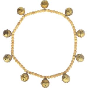 imageCreative CoOp Wood Bead and Metal Bell Garland Natural and Antique Gold Finish