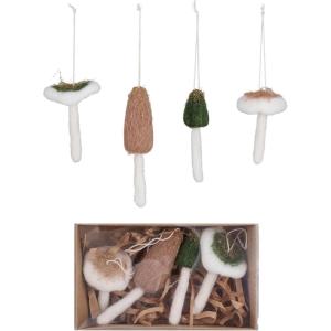 imageCreative CoOp Wool Mushroom Ornaments with Gold Glitter Multicolor Set of 4