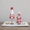 imageCreative CoOp Handmade Wool Felt Christmas Tree with Applique Embroidery and Wood Slice Base Red and White