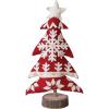 imageCreative CoOp Handmade Wool Felt Christmas Tree with Applique Embroidery and Wood Base Red and White