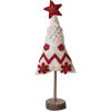 imageCreative CoOp Handmade Wool Felt Christmas Tree with Applique Embroidery and Wood Slice Base Red and White