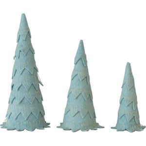 imageCreative CoOp 6 Round x 19 H 5 Round x 15 H ampamp 312 Round x 11 H Wool Felt Trees wGold Metallic Stitching Mint Color Set of 3