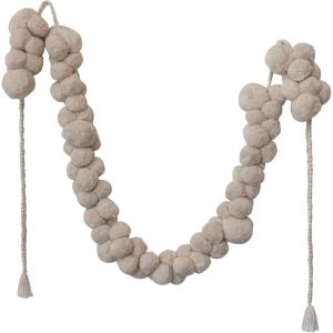 imageCreative CoOp Fabric Pom Pom Swag with Metallic Gold Thread Cream Color