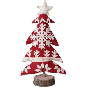 imageCreative CoOp Handmade Wool Felt Christmas Tree with Applique Embroidery and Wood Base Red and White