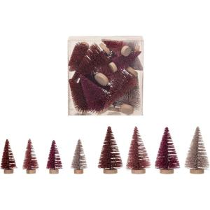 imageCreative CoOp Sisal Bottle Brush Trees with Wood Bases Burgundy and Pink Set of 16