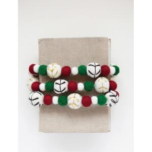 imageCreative CoOp Wool Felt Ball Garland with Embroidery Natural Red and Green