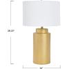 imageIndigo ampamp White Ceramic Table lamp with Linen ShadeGold