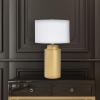 imageIndigo ampamp White Ceramic Table lamp with Linen ShadeGold