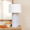 imageIndigo ampamp White Ceramic Table lamp with Linen ShadeIndigo  White