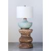 imageStriped Aqua Ceramic Table Lamp with White Linen Shade
