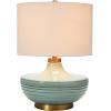 imageStriped Aqua Ceramic Table Lamp with White Linen Shade