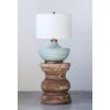 imageStriped Aqua Ceramic Table Lamp with White Linen Shade