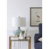 imageStriped Aqua Ceramic Table Lamp with White Linen Shade