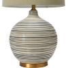 imageTextured Black ampamp White Striped Ceramic Table Lamp with Grey Linen Shade