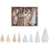 imageCreative CoOp Boxed Stoneware and Wood Christmas Trees White and Natural Set of 9