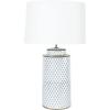 imageIndigo ampamp White Ceramic Table lamp with Linen ShadeIndigo  White