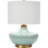imageStriped Aqua Ceramic Table Lamp with White Linen Shade