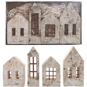 imageCreative CoOp Birch Bark Houses with Windows Natural Set of 4