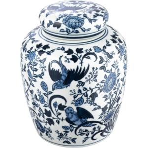 imageCreative CoOp Decorative Ceramic Ginger Jar with Lid for Spaces GreenBlue  White Bird