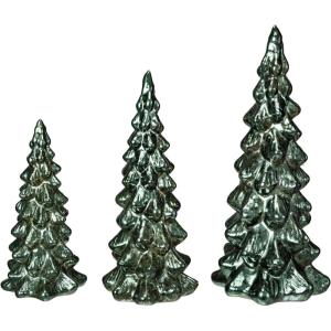 imageCreative CoOp Glass Christmas Trees with LED Green Set of 3