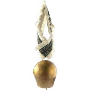 imageCreative CoOp Metal Cowbell with Cotton Patterned Hanger Gold Finish