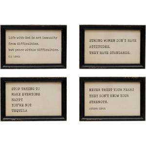 imageCreative CoOp Metal and Glass Table Frames with Inspirational Quotes Cream and Black Set of 4