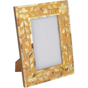 imageCreative CoOp Reclaimed Wood and Mother of Pearl Photo Frame with Floral Design Multicolor