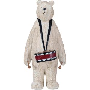 imageCreative CoOp Resin Bear with Drum Wood Finish Cream Black and Red