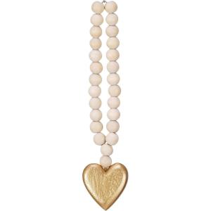 imageCreative CoOp Wood Bead Garland with Heart Natural and Gold