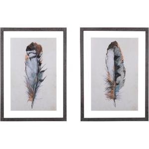 imageCreative CoOp Wood Framed Wall Dcor with Feathers Multicolor Set of 2