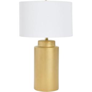 imageIndigo ampamp White Ceramic Table lamp with Linen ShadeGold