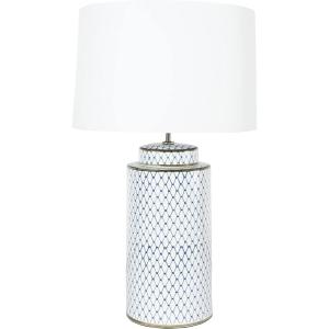 imageIndigo ampamp White Ceramic Table lamp with Linen ShadeIndigo  White