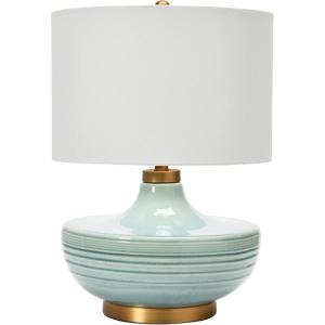 imageStriped Aqua Ceramic Table Lamp with White Linen Shade