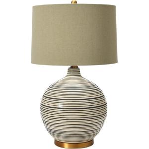 imageTextured Black ampamp White Striped Ceramic Table Lamp with Grey Linen Shade