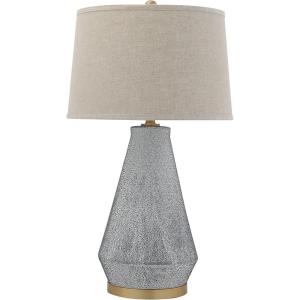 imageTextured Blue Glaze Ceramic Table Lamp with Natural Linen ShadeBlue Textured Tall