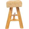 imageCreative CoOp 2525quot W Woven Mendong Covered Stool with Teak Wood Legs