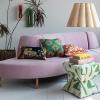 imageCreative CoOp Fabric Upholstered Modular Sofa with Curved Back and Wood Legs Pink and Natural