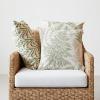imageCreative CoOp Woven Cotton Blend Printed Lumbar Pillow with Floral Pattern and French Knots Natural Green and Mustard