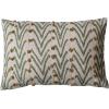imageCreative CoOp Woven Cotton Blend Printed Lumbar Pillow with Floral Pattern and French Knots Natural Green and Mustard